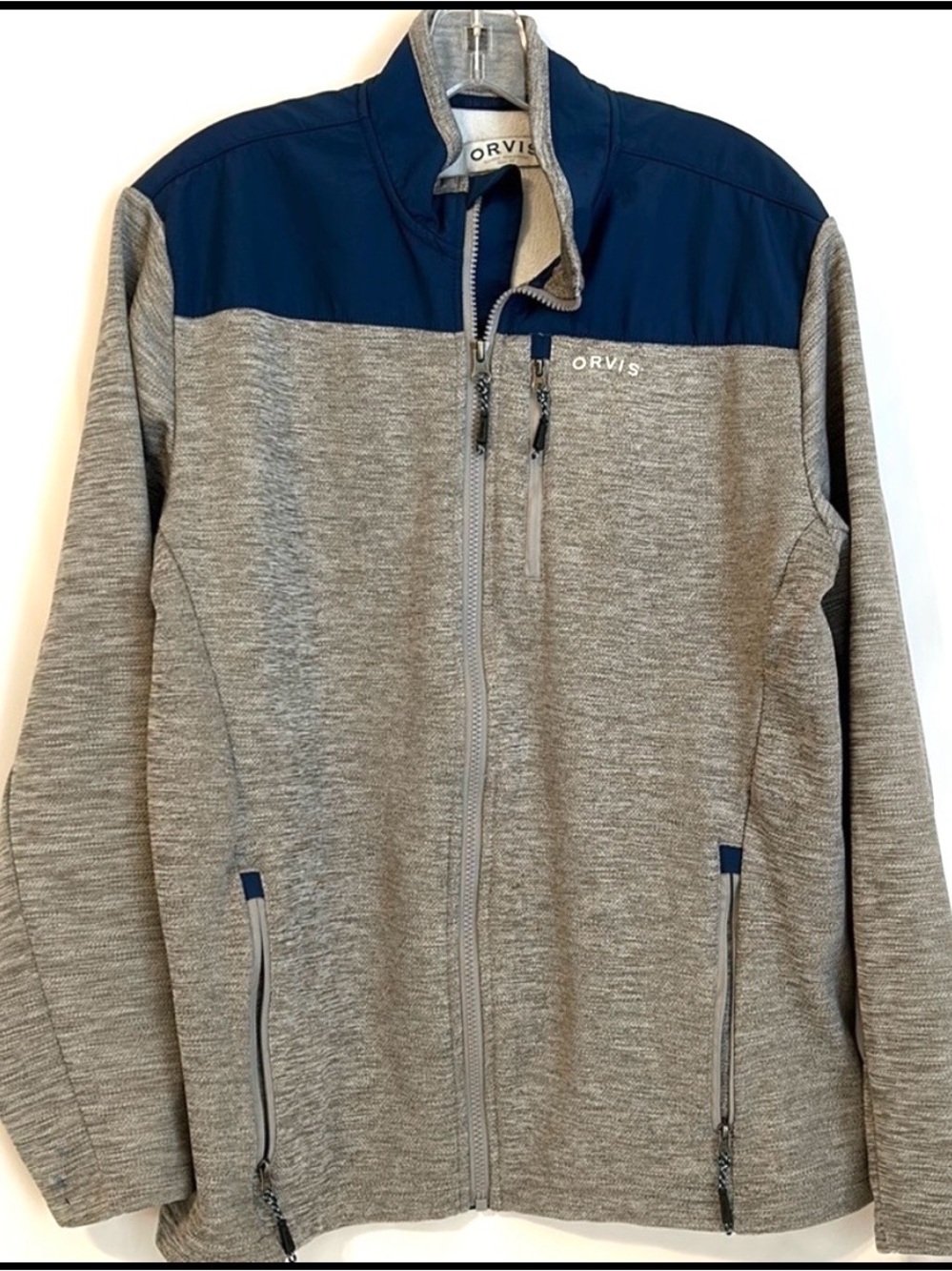 Orvis Men’s Size Large Blue Gray Full Zip Sweat-jacket Front Pockets Fleece